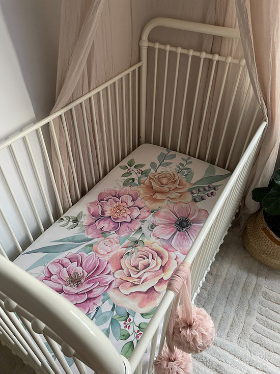 baby luno Bamboo Fitted Cot Sheet - Floral Garden