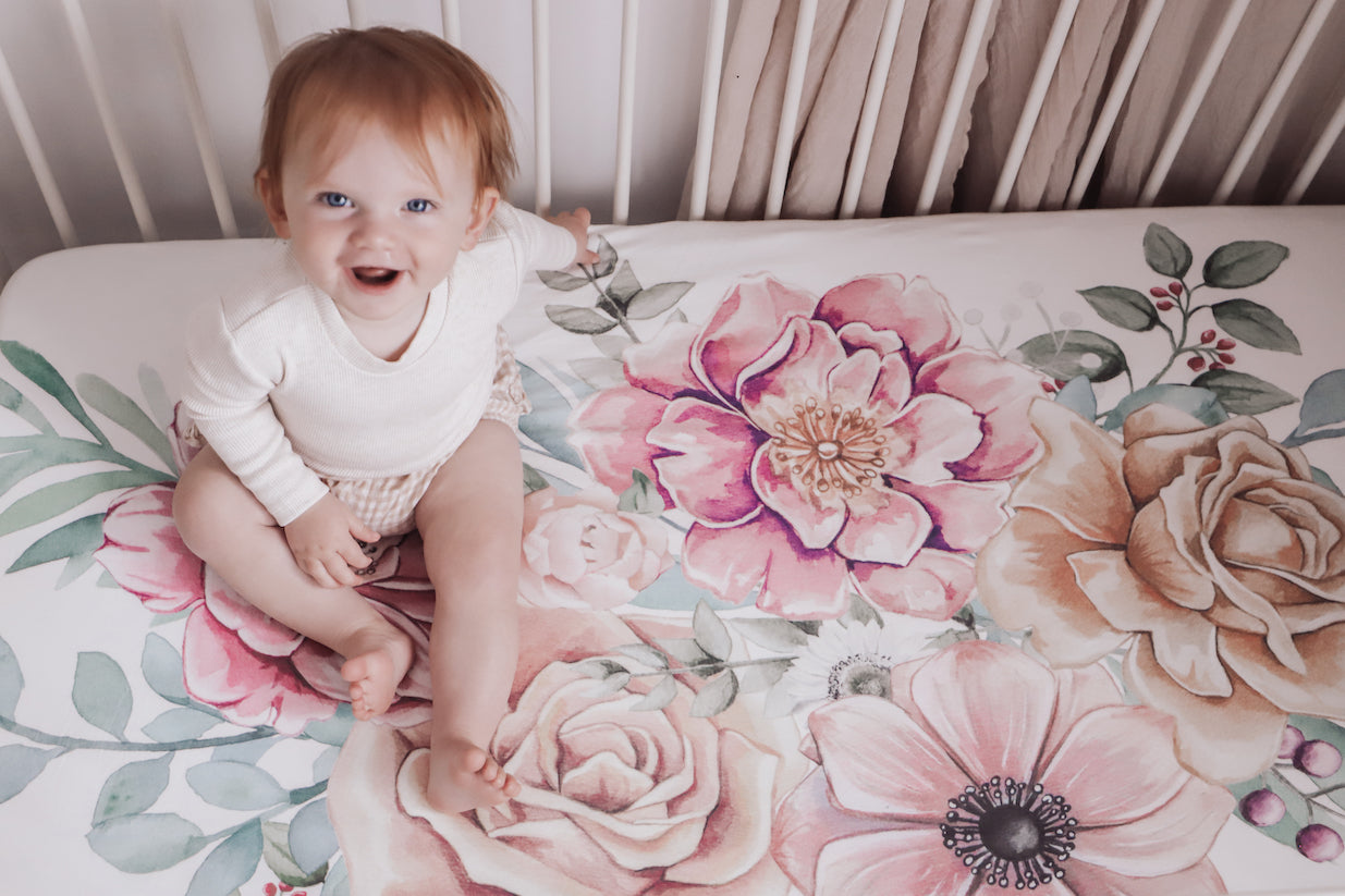 baby luno Bamboo Fitted Cot Sheet - Floral Garden