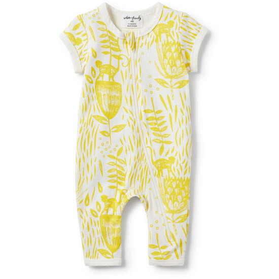Baby Short Sleeve Zipsuit - Mellow Yellow - Baby Luno