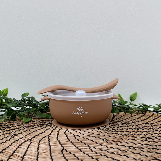 Stickie Bowl with Lid & Spoon Set - Warm Coffee