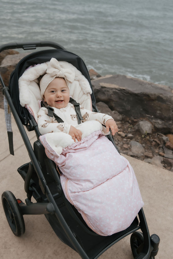 baby luno Nordic Footmuff Pram Liner - Pink Feather - Cream Fur