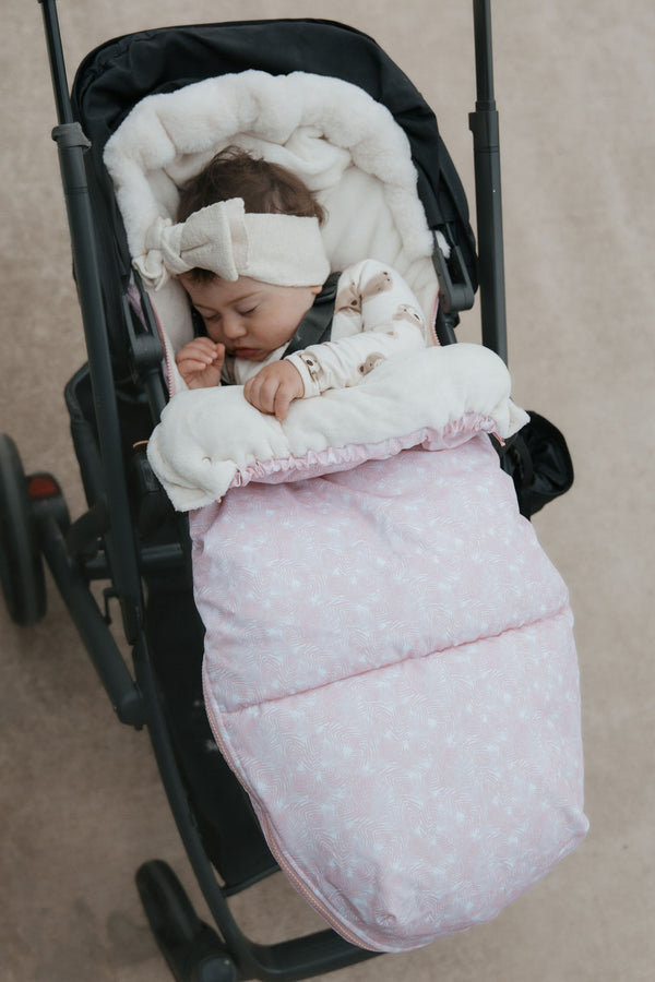 baby luno Nordic Footmuff Pram Liner - Pink Feather - Cream Fur