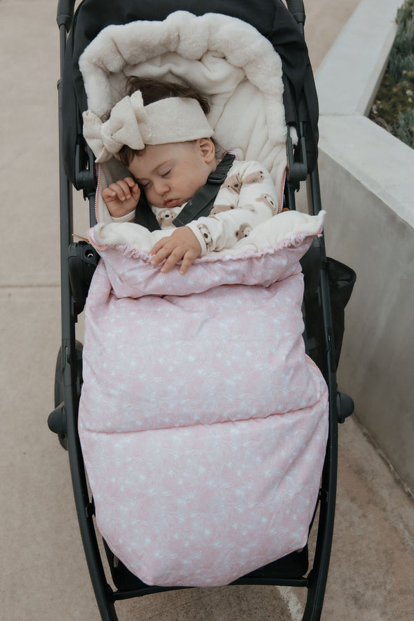 baby luno Nordic Footmuff Pram Liner - Pink Feather - Cream Fur