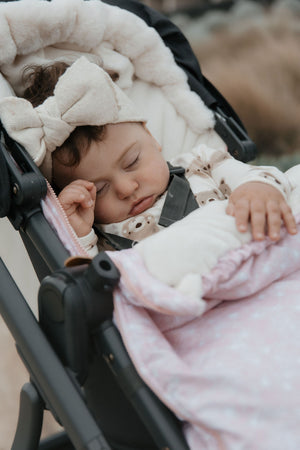 baby luno Nordic Footmuff Pram Liner - Pink Feather - Cream Fur