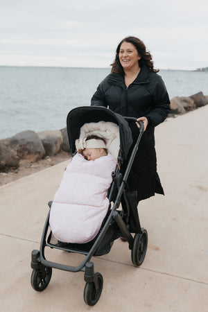 baby luno Nordic Footmuff Pram Liner - Pink Feather - Cream Fur