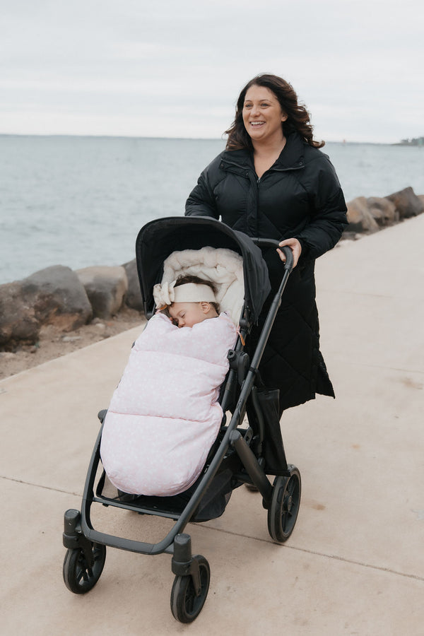 baby luno Nordic Footmuff Pram Liner - Pink Feather - Cream Fur