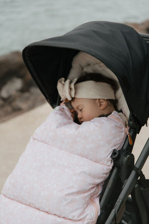 baby luno Nordic Footmuff Pram Liner - Pink Feather - Cream Fur