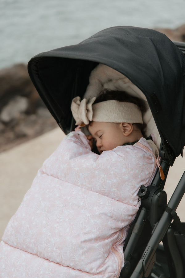 baby luno Nordic Footmuff Pram Liner - Pink Feather - Cream Fur