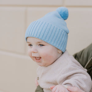 baby luno 100% Cotton Knit Beanie - Baby Blue