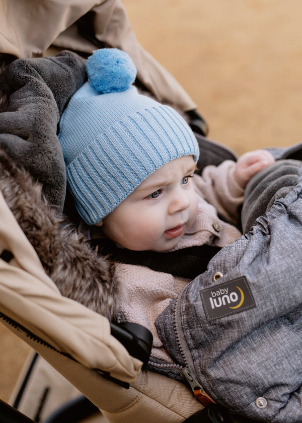 baby luno 100% Cotton Knit Beanie - Baby Blue