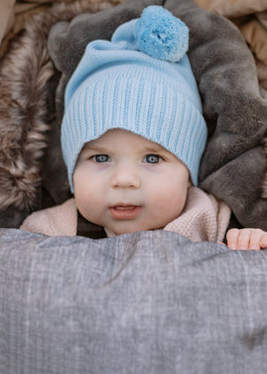 baby luno 100% Cotton Knit Beanie - Baby Blue