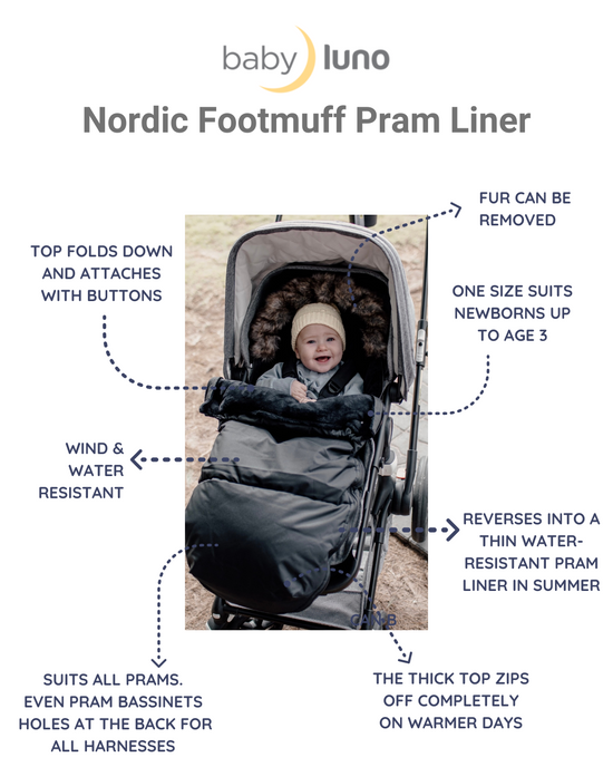 baby luno Nordic Footmuff Pram Liner - Native Wildlife