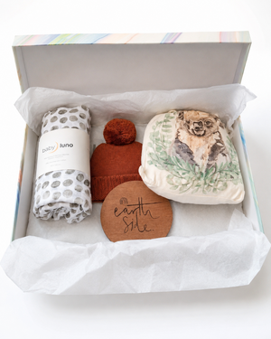 Example baby luno gift box open with baby gifts