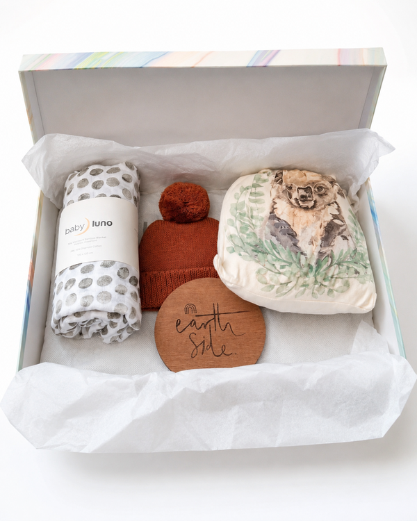 Example baby luno gift box open with baby gifts