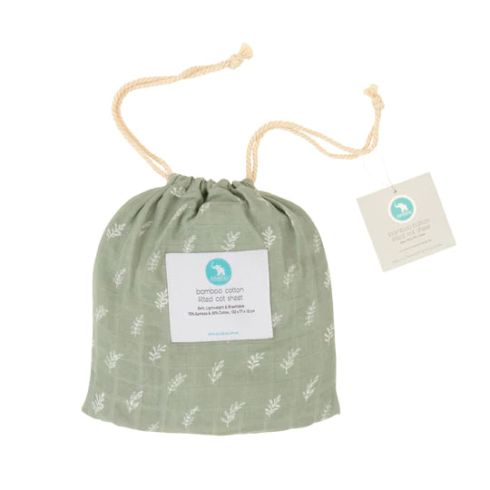 Baby Bamboo Cotton Fitted Cot Sheet - Sage Leaf