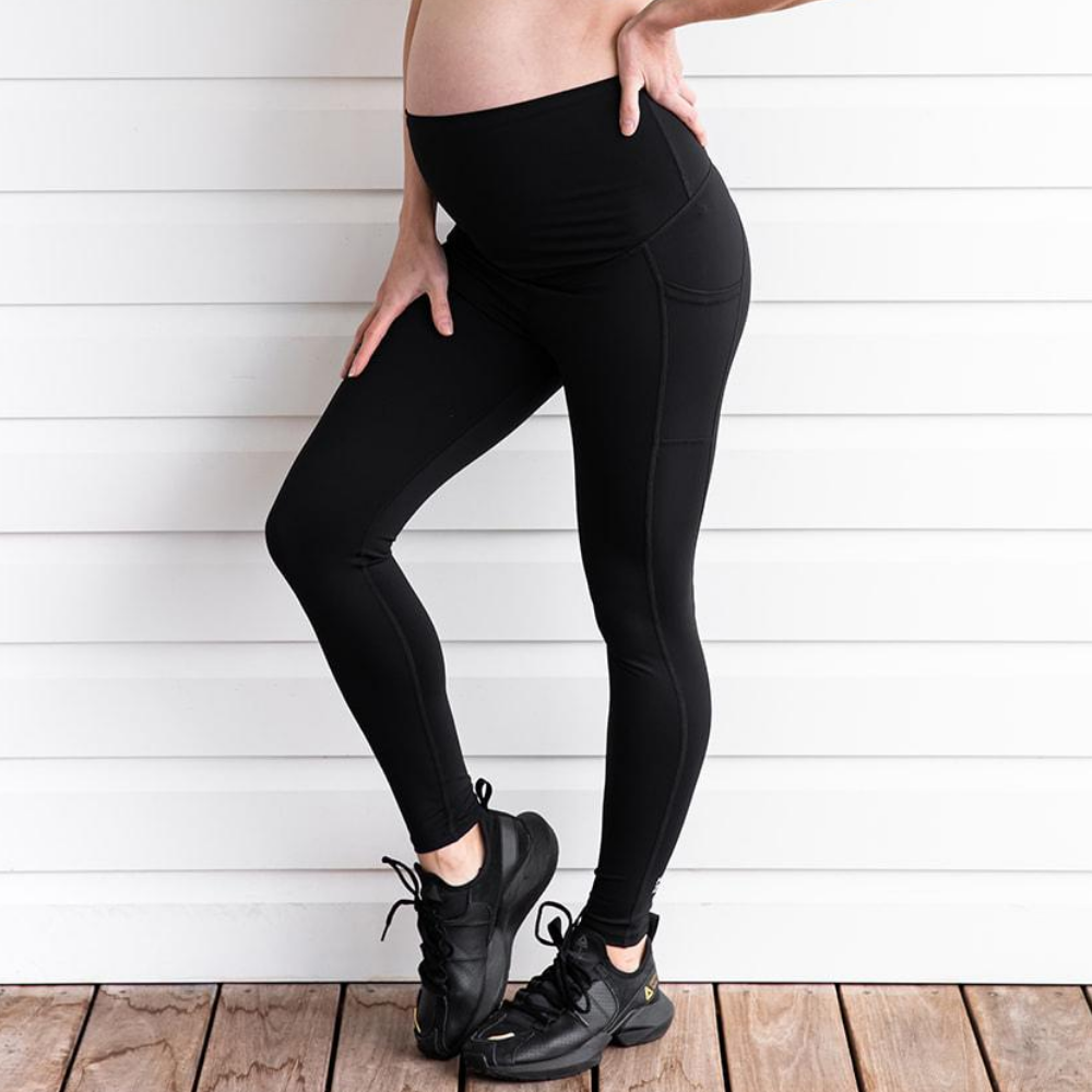 Maternity Leggings - Mama Love Pregnancy & Postpartum Full Length Black