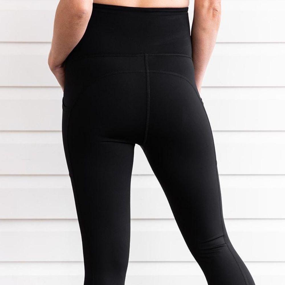 Maternity Leggings - Mama Love Pregnancy & Postpartum 3/4 Length Black Pockets