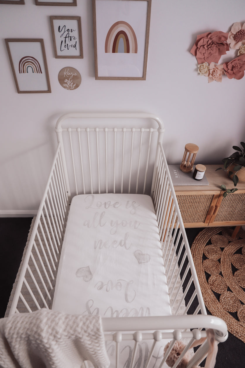 baby luno Bamboo Fitted Cot Sheet - Love Is All You Need