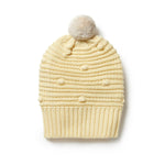 Baby Knitted Hat - Spot Beanie with Pom Pom Pastel Yellow