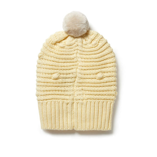 Baby Knitted Hat - Spot Beanie with Pom Pom Pastel Yellow
