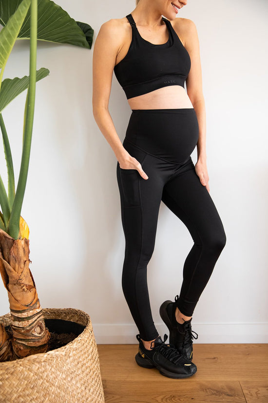 Maternity Leggings - Mama Love Pregnancy & Postpartum Full Length Black