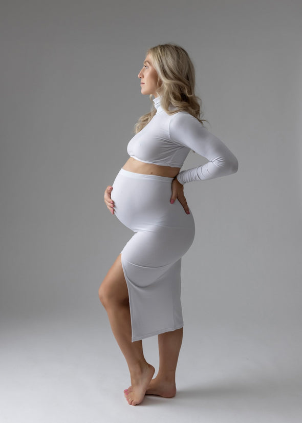 Maternity Split Midi Skirt & Turtleneck Crop Top Set