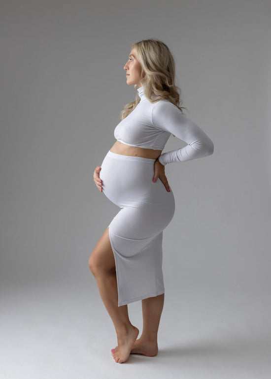 Maternity Split Midi Skirt & Turtleneck Crop Top Set
